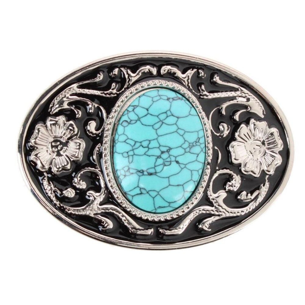 CTM Women's Ornate Floral Silver Belt Buckle